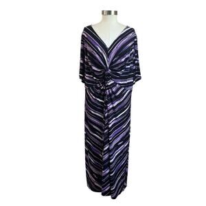 Catherines Purple Twist Knot Fit Flare Dress Womens 3x Midi Striped V Neck